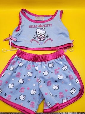 Hello Kitty BABW Pajamas Blue Pink Shorts & Top Sanrio Build A Bear